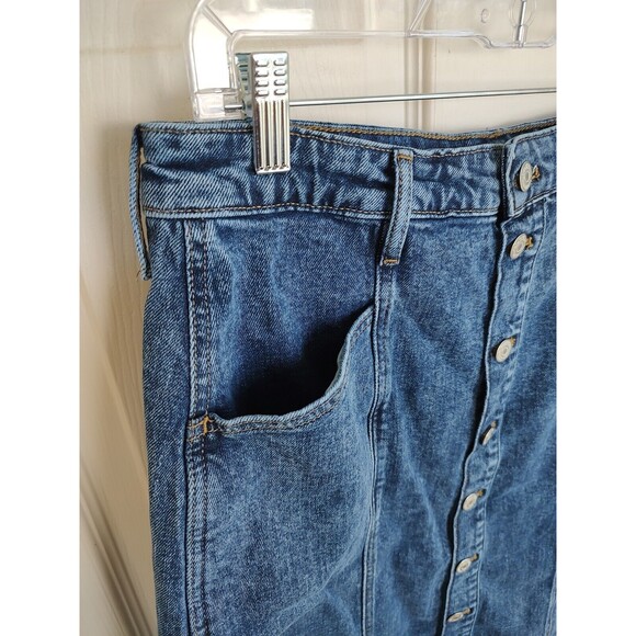 Old Navy Women's 10 Denim Skirt High Rise Button Front Secret Slim Pockets Midi - Picture 2 of 5